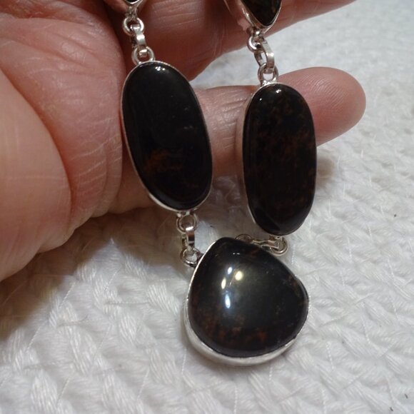 Natural MAHOGANY OBSIDIAN Handmade Sterling 925 Necklace 18" #896C - Picture 3 of 4